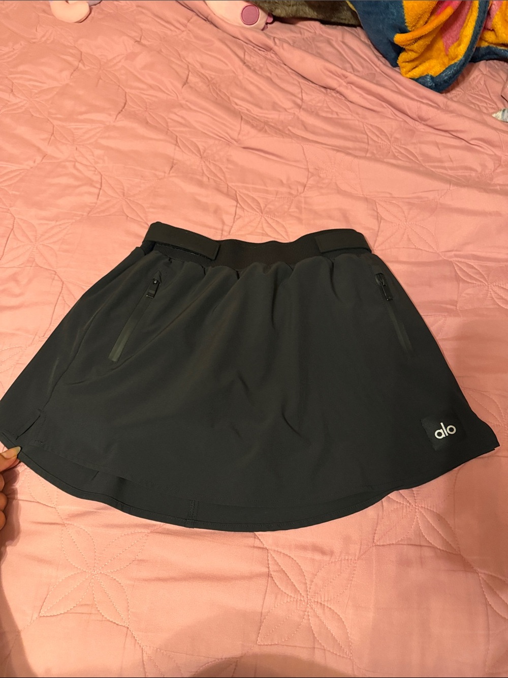 ALO Yoga Black Athletic Skort with Ribbed Waistband